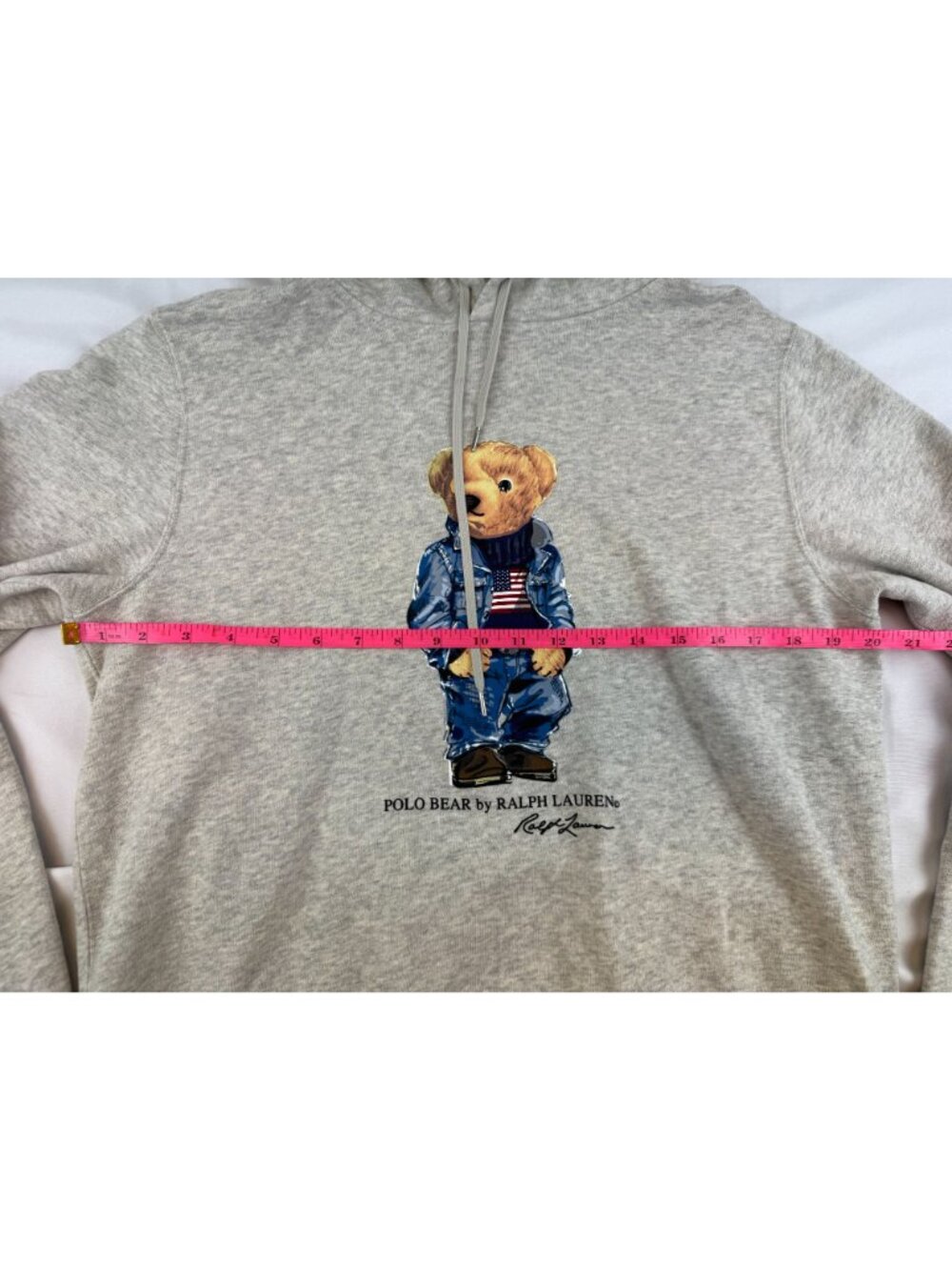 Polo Ralph Lauren Women’s Polo Bear Hoodie Gray Size L Fits S/M 20” Pit to Pit - Picture 7 of 8